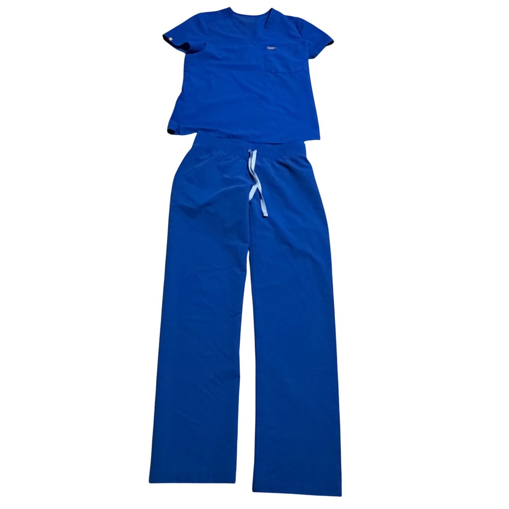 FIGS Scrub Set Royal Blue Casma Top XS Livingston Straight Leg Pants XS